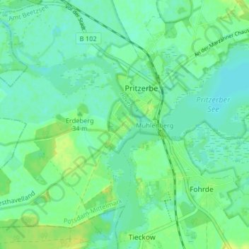 Mappa topografica Kützkow, altitudine, rilievo