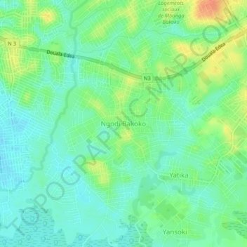 Mappa topografica Ngodi Bakoko, altitudine, rilievo