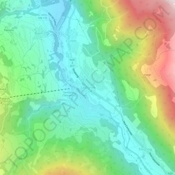 Mappa topografica Savognin, altitudine, rilievo