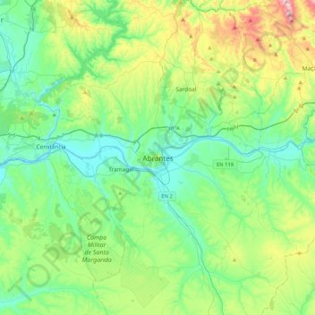 Mappa topografica Abrantes, altitudine, rilievo