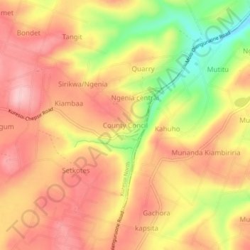 Mappa topografica County Concil, altitudine, rilievo