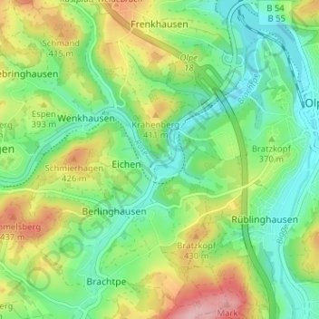 Mappa topografica Eichenermühle, altitudine, rilievo
