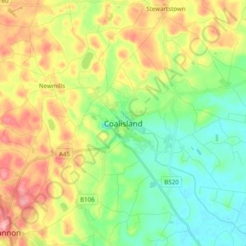 Mappa topografica Coalisland, altitudine, rilievo