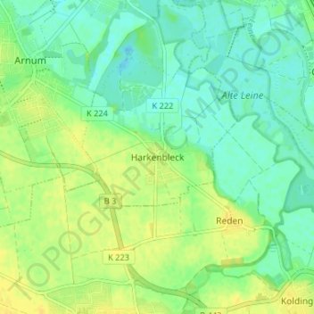 Mappa topografica Harkenbleck, altitudine, rilievo