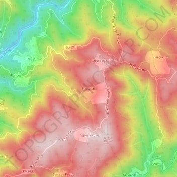 Mappa topografica Pousadas, altitudine, rilievo