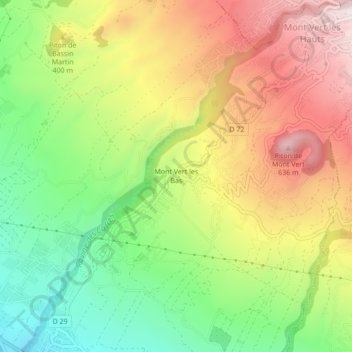 Mappa topografica Mont Vert les Bas, altitudine, rilievo