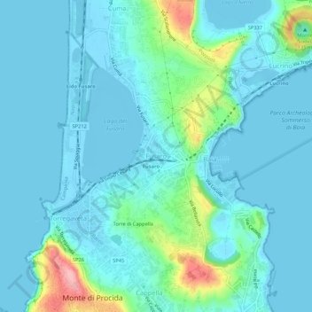 Mappa topografica Fusaro, altitudine, rilievo