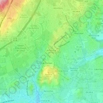 Mappa topografica Manique de Cima, altitudine, rilievo