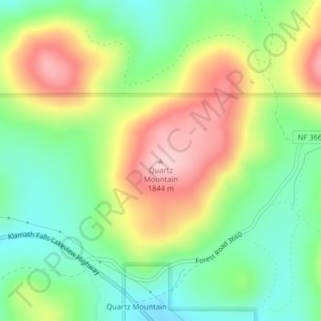 Mappa topografica Quartz Mountain, altitudine, rilievo