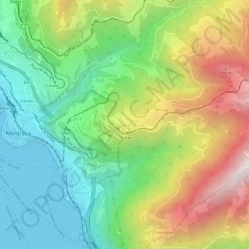 Mappa topografica Caux, altitudine, rilievo
