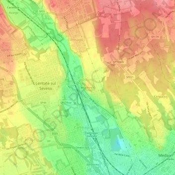 Mappa topografica Mocchirolo, altitudine, rilievo