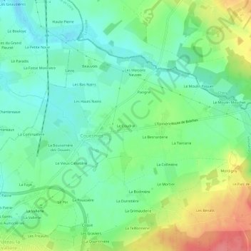 Mappa topografica Le Coudrai, altitudine, rilievo