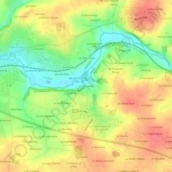 Mappa topografica Le Pont Riou, altitudine, rilievo