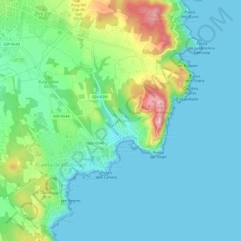 Mappa topografica Llafranc, altitudine, rilievo