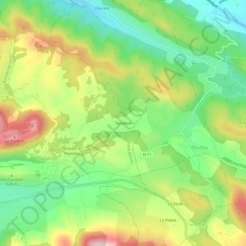 Mappa topografica Terrefort, altitudine, rilievo