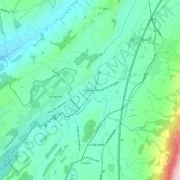 Mappa topografica La Rougève, altitudine, rilievo