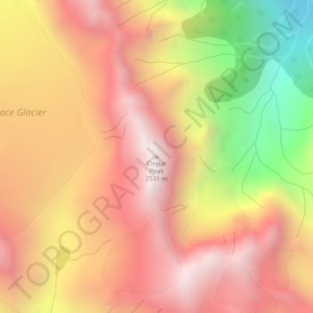 Mappa topografica Cirque Peak, altitudine, rilievo