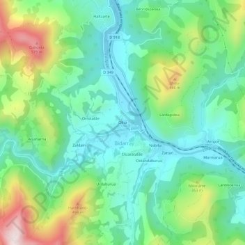 Mappa topografica Olha, altitudine, rilievo