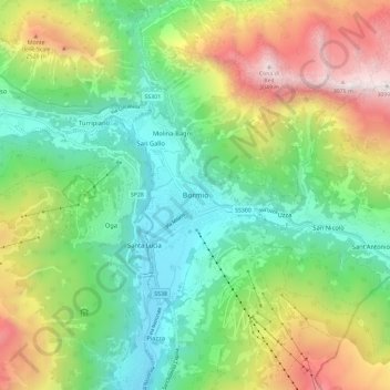 Mappa topografica Bormio, altitudine, rilievo