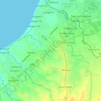 Mappa topografica Santa Cruz, altitudine, rilievo