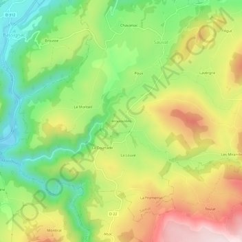 Mappa topografica Broussolles, altitudine, rilievo