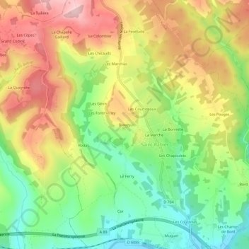 Mappa topografica Bravey, altitudine, rilievo