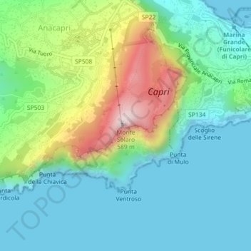 Mappa topografica Monte Solaro, altitudine, rilievo