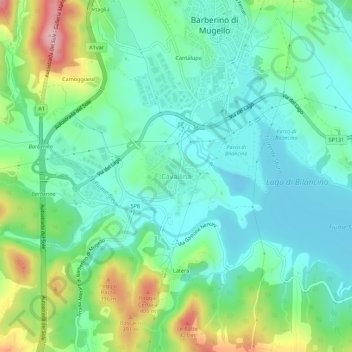 Mappa topografica Cavallina, altitudine, rilievo