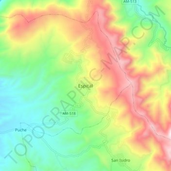 Mappa topografica Espital, altitudine, rilievo