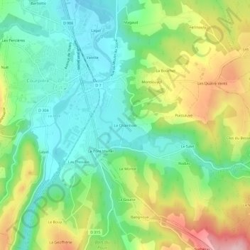 Mappa topografica Le Chambon, altitudine, rilievo