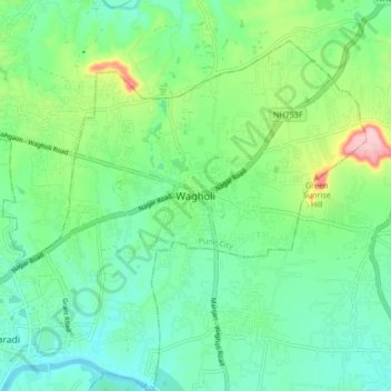 Mappa topografica Wagholi, altitudine, rilievo