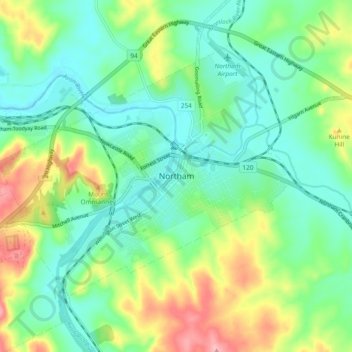 Mappa topografica Northam, altitudine, rilievo