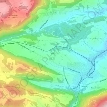Mappa topografica Belfond, altitudine, rilievo