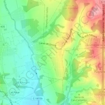 Mappa topografica Roure de Can Masponç, altitudine, rilievo