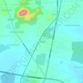 Mappa topografica Attibele, altitudine, rilievo