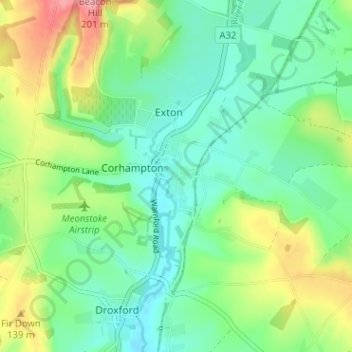 Mappa topografica Meonstoke, altitudine, rilievo