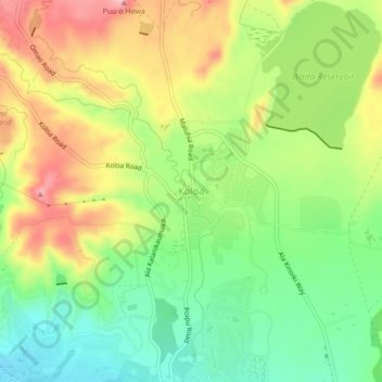Mappa topografica Koloa, altitudine, rilievo