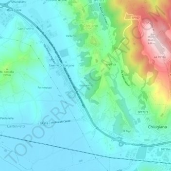 Mappa topografica Valmarino, altitudine, rilievo