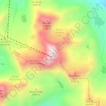 Mappa topografica Mont Fort, altitudine, rilievo