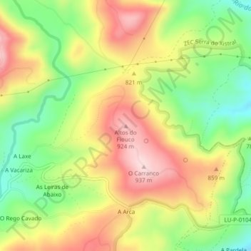 Mappa topografica Altos do Fiouco, altitudine, rilievo