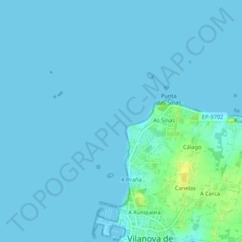 Mappa topografica O Sinal do Fuciño do Porco, altitudine, rilievo