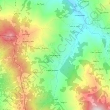 Mappa topografica Poggio Moresco, altitudine, rilievo