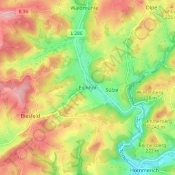 Mappa topografica Eichhof, altitudine, rilievo