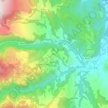 Mappa topografica Vetice, altitudine, rilievo
