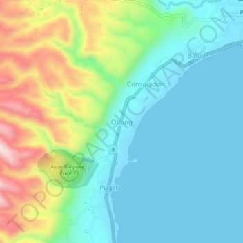 Mappa topografica Obong, altitudine, rilievo