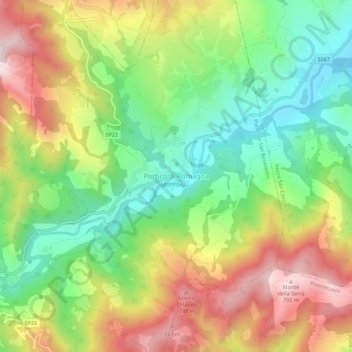 Mappa topografica Portico di Romagna, altitudine, rilievo