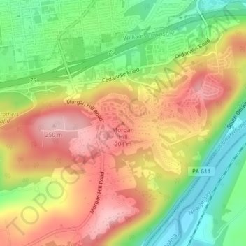 Mappa topografica Morgan Hill, altitudine, rilievo