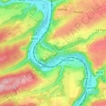 Mappa topografica Montfort, altitudine, rilievo