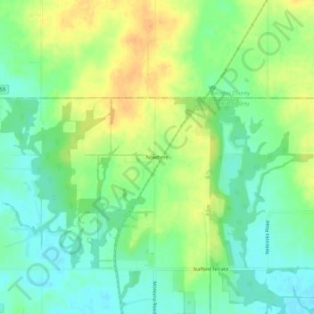 Mappa topografica Nowhere, altitudine, rilievo