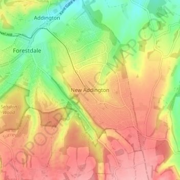 Mappa topografica New Addington, altitudine, rilievo